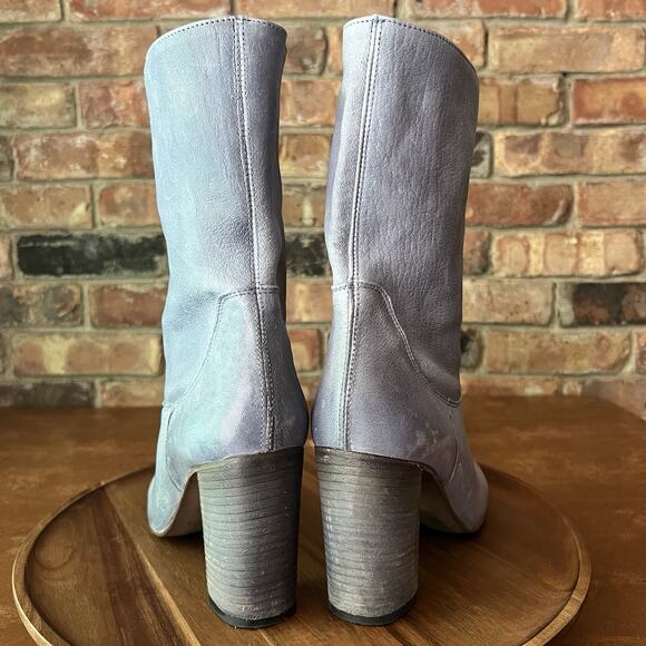 Free People Dakota Suede Slouch Block Heel Blue Gray Sz 9 US 39 EU MSRP $188 - Picture 9 of 16